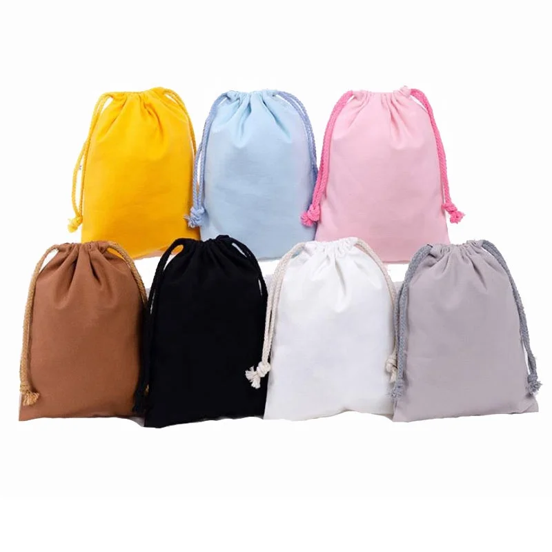 

Wholesale Cheap Logo Design Promotional Price Recyclable organic small Bag Cotton muslin Multicolor Drawstring bags Rope Bags, 10 colors