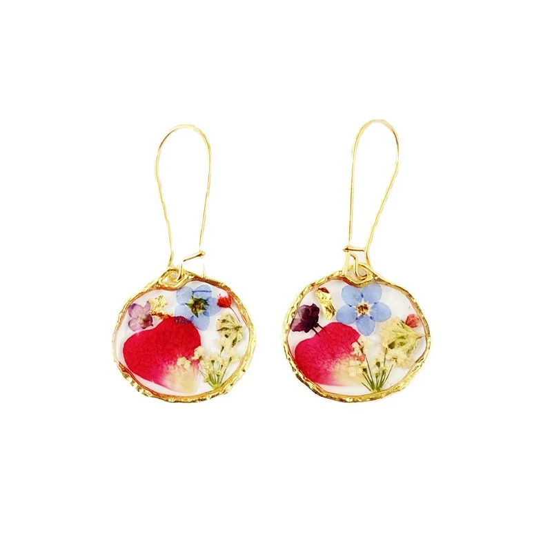 

New Designs Epoxy Jewelry Irregularity Colorful Rose Petal Acrylic Resin Earrings Dried Pressed Flower Earrings