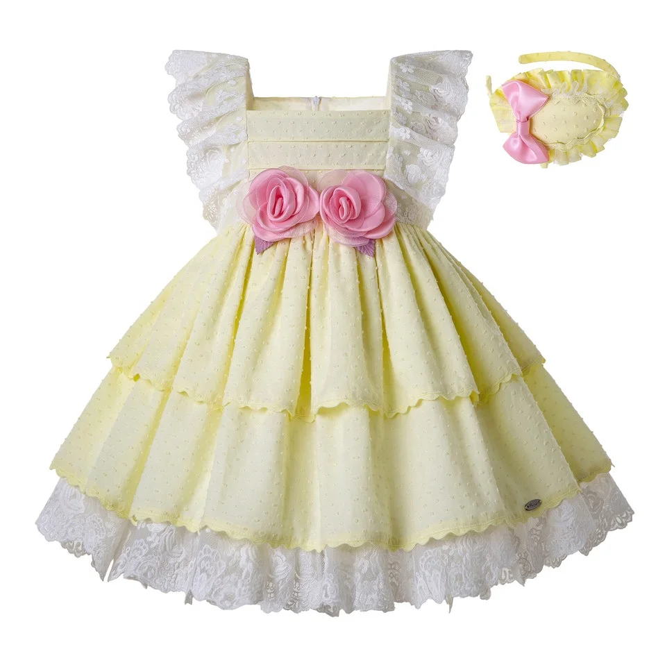 

Pettigirl Yellow Girl Dress With Pink Flower Children'S Boutique Clothing Kids Summer Clothes