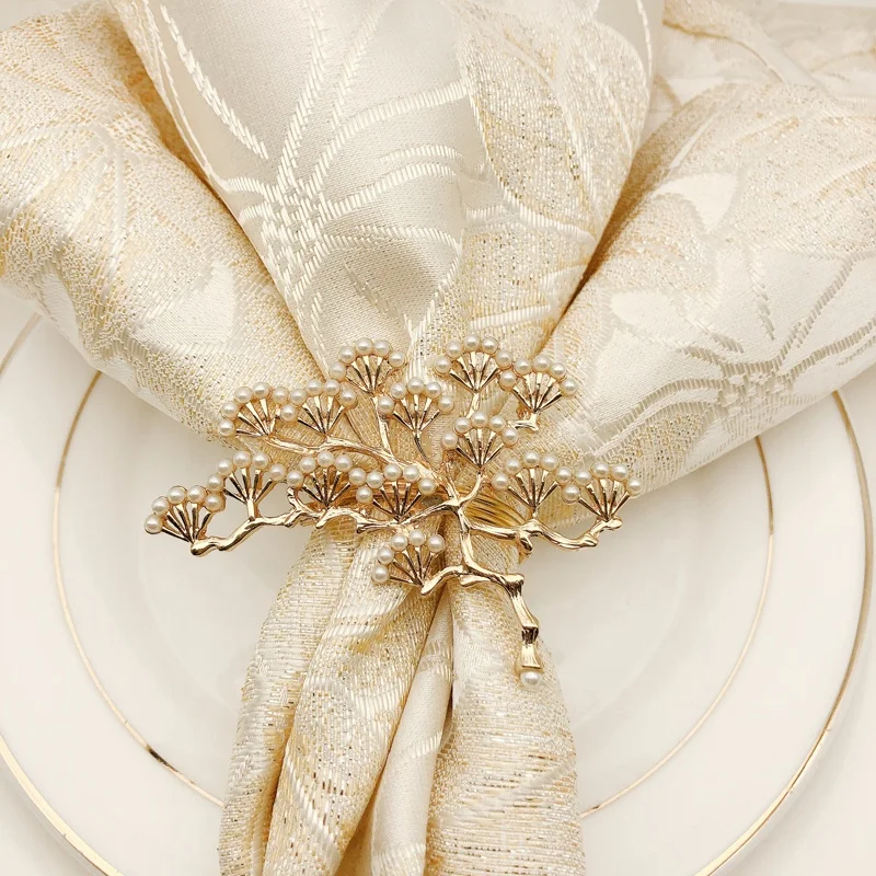 

Christmas Tree Napkin Rings Pearl Tree Napkin Holder Dinner Napkin Ring Gold HWP22
