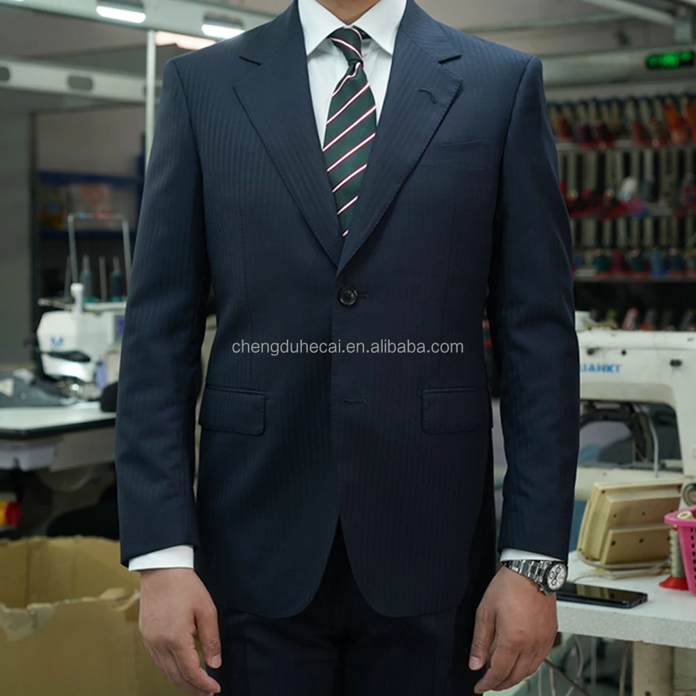 HARCHOY Dark Blue Pure Wool Slim Fit Blazer
