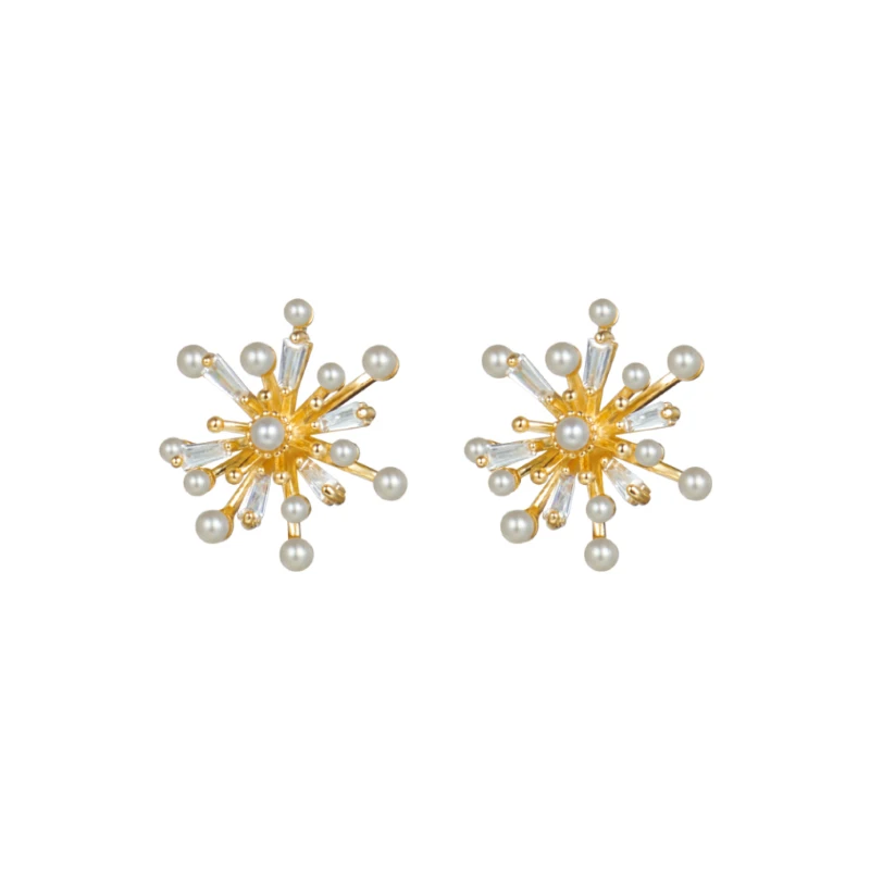 

14k Jewelry Fashion Shiny Starry Stud Earrings 925 Needles Snowflake pearl Earrings Christmas Wholesale