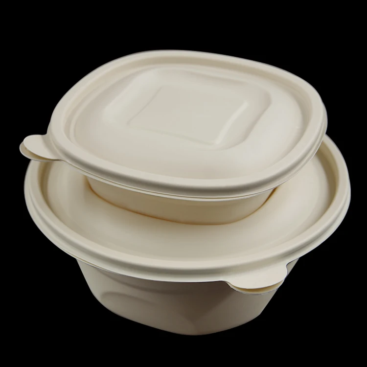 

2 In 1 Biodegradable Disposable Tableware Set Bowl With Lid Disposable 40 OZ Disposable Soup Bowls With Lids, Wheat color