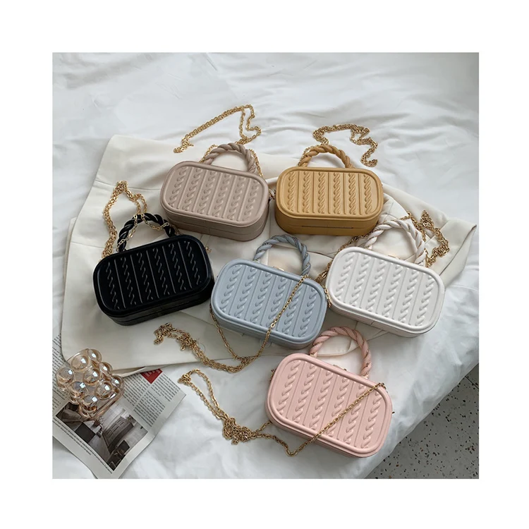 

New Textured Ladies Woven Rope Handle Oval Handbags Luxury Chains Shoulder Messenger Purses Small Box for Women