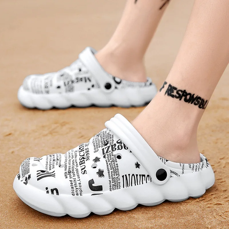 

TX new Beach Slippers Summer Casual Hole Shoe Men's Fashion Eva Sandals Plus Size Men garden clogs shoes