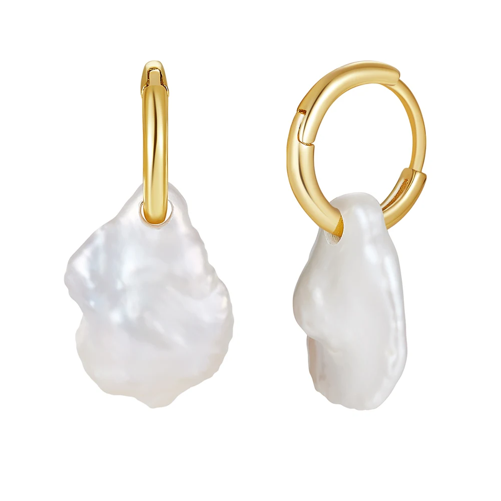 GPE97 RINNTIN Huggie Pearl Drop Earrings Aretes De Plata 925 Gold Plated Cultured Freshwater Pearl Earrings for Women Girls