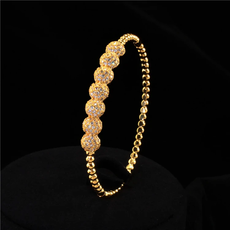 

2021 New Saudi Arabia Wholesale Luxury Gold Plated Zircon Bead Design Bangle Bracelet