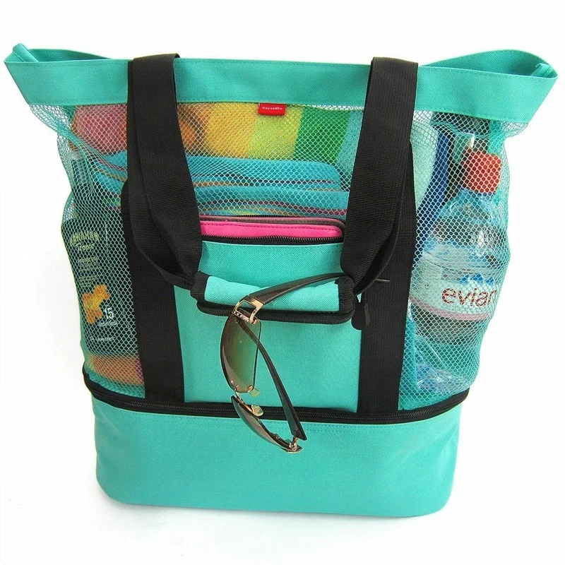 

Custom picnic beach mesh tote bag shoulder bag travel beach bag with cooler
