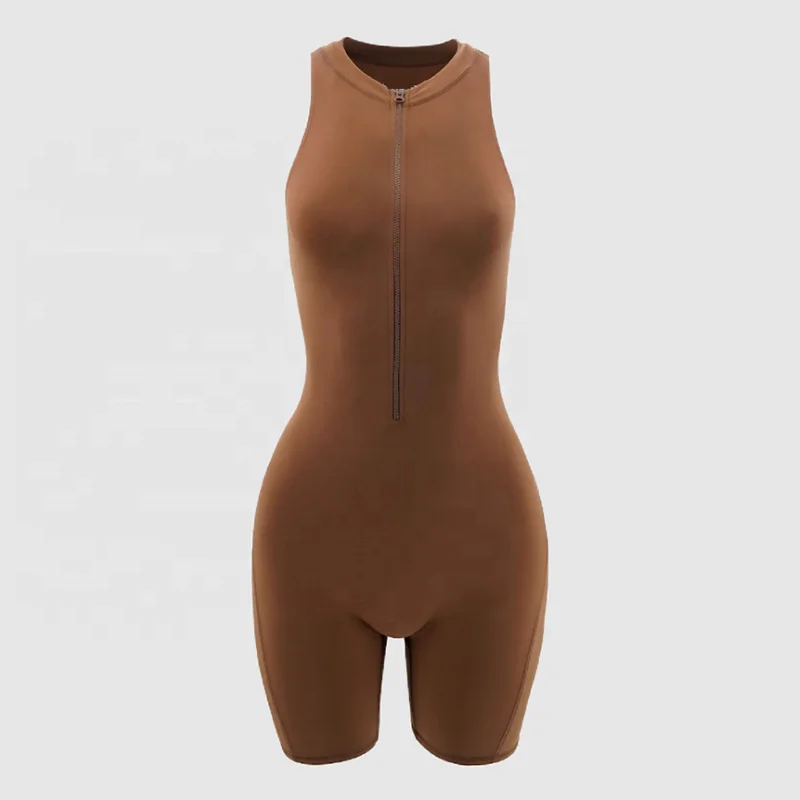 

Customized Sublimation Women's Sleeveless One-Piece Yoga Fitness Clothing With Zipper Leisure Sportswear