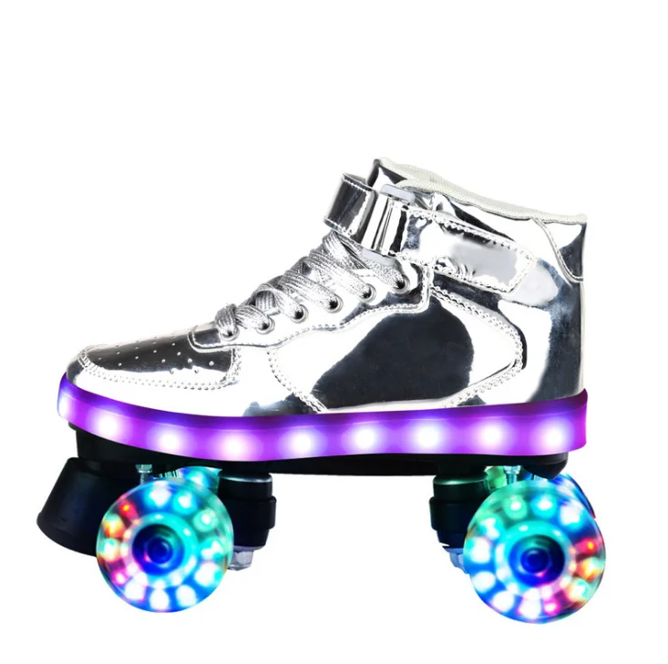

Wholesale PVC wheel and 4 wheels kids quad roller skating shoes with LED flashing land roller skates, Black,red,customerized,roller skating shoes