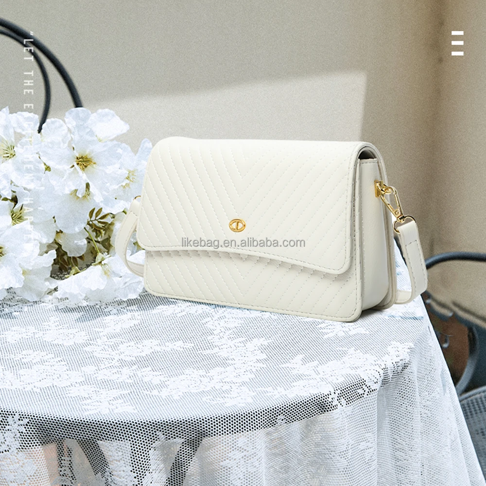 

LIKEBAG new fashion PU leather ladies luxury soft texture embroidery thread messenger shoulder underarm handbags with silk scarf