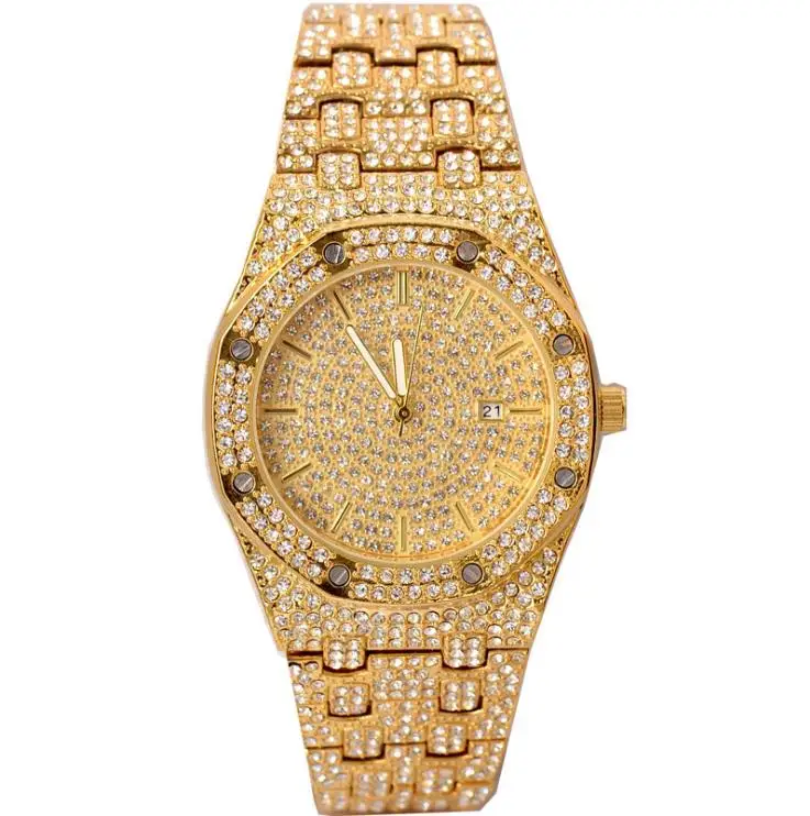 

Gold Men Watches Luxury Brand Relogio Masculino Iced Out Mens Quartz Watches Bling Diamond Watch Waterproof Male Clock
