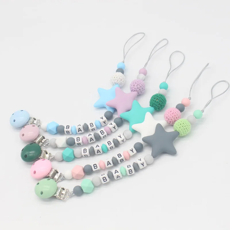 

Feiyou new Amazon Hot Sale wholesale supplier custom food grade baby bites pacifier clip chain infant baby dummy clips