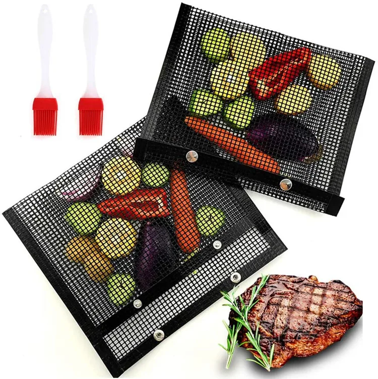 

Amazon hot selling Non Stick non-toxic ptfe bbq grill mesh bag Grill Vegetables bag for outdoor BBQ, Black,brown