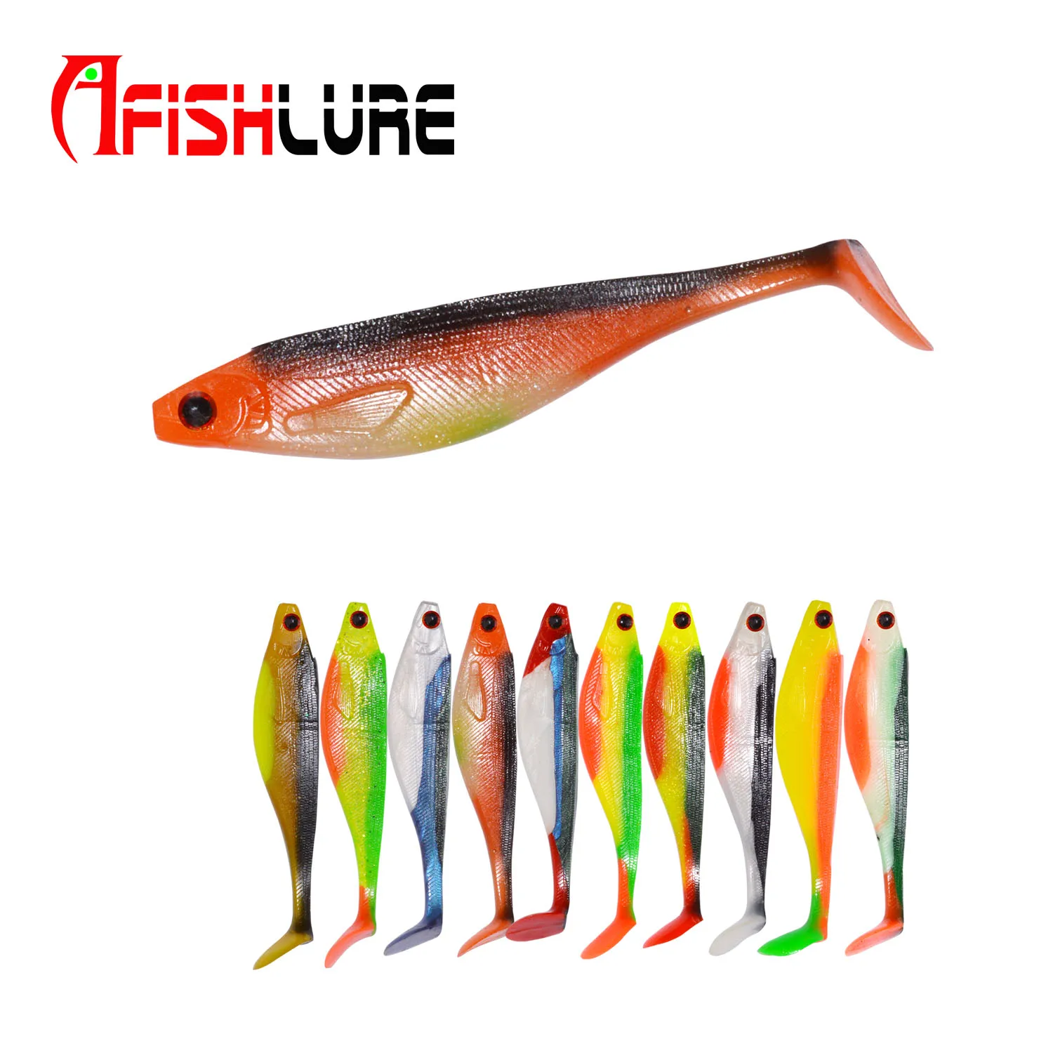 

T Tail Manual Rubber Soft Bait 100mm 7.5g 3pcs 4 Colors Handmade Baits Bass Pike Swim Plastic Shad Lure HM03, 10 colors for choice