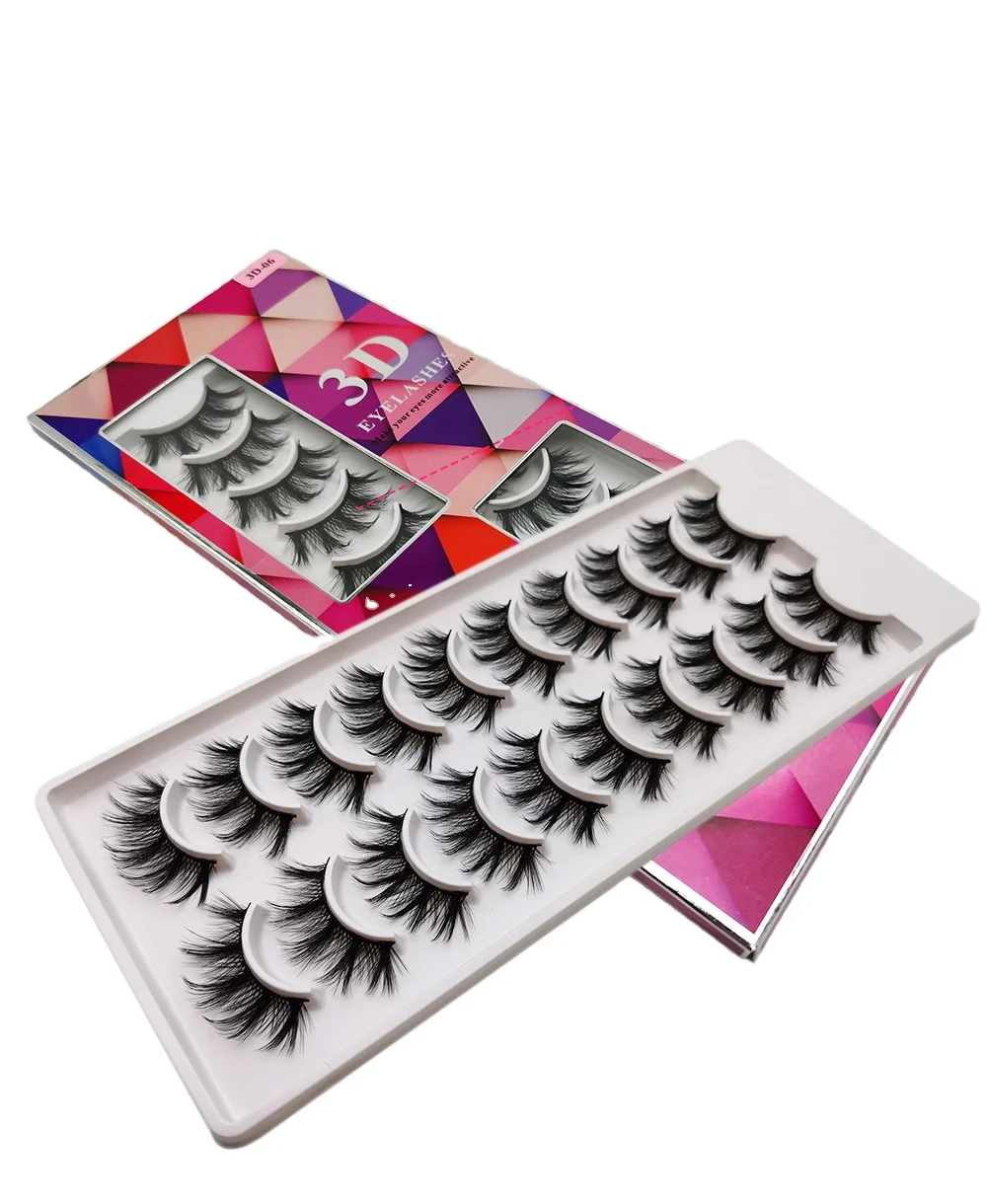 

Wholesale Faux Mink Eyelash Handmade Luxurious Lashes Full Strip Lash 10 Pairs 3D False Mink Eyelashes With Custom Packaging Box, Black color