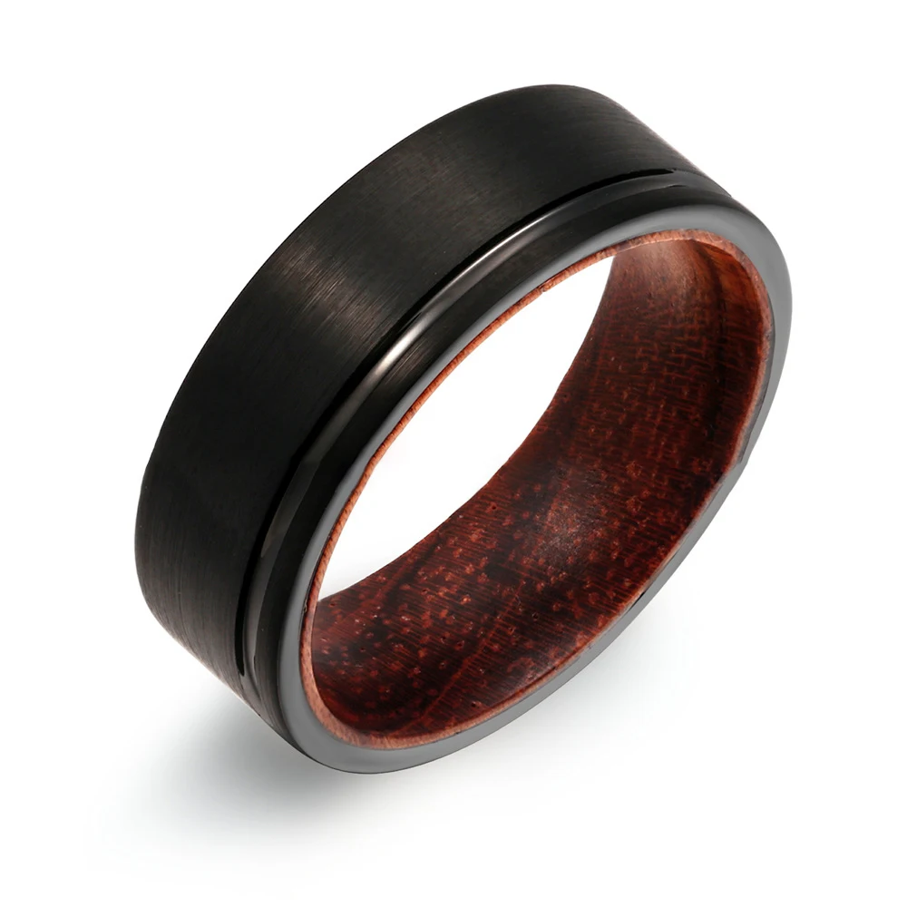 

Custom Free Engrave High Polishing Ring 8mm Black Carbon Fiber Solid Wood Inner Tungsten Class Ring For Men