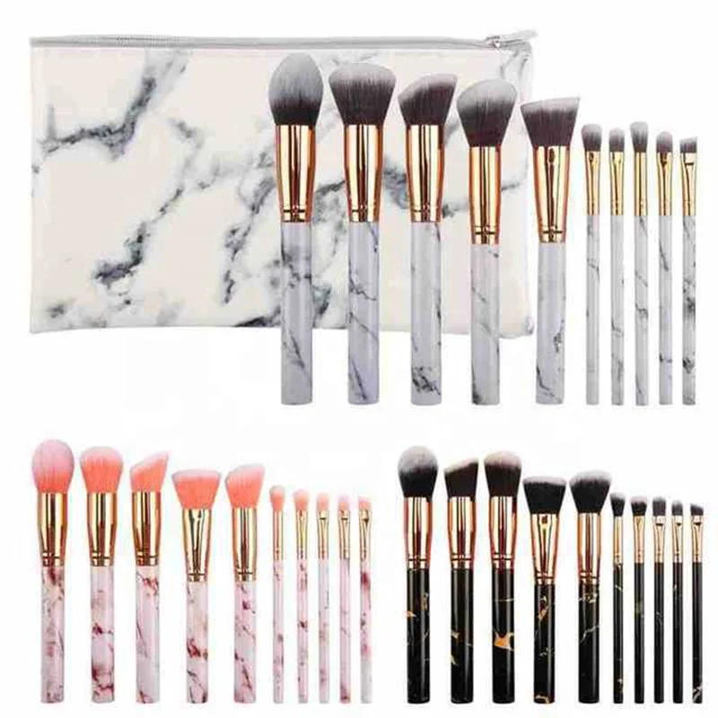 

High quality portable foundation makeup brush cosmetic tools eye shadow brush 10pcs marble make up brush set, Pink, black,gray