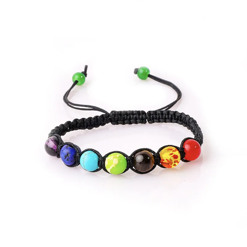 

7 Chakra Healing Beaded Bracelet Reiki Prayer Balance Beads Bracelet Handmade Braided Bangles For Women Men Adjustable Jewelry, Gold, silver