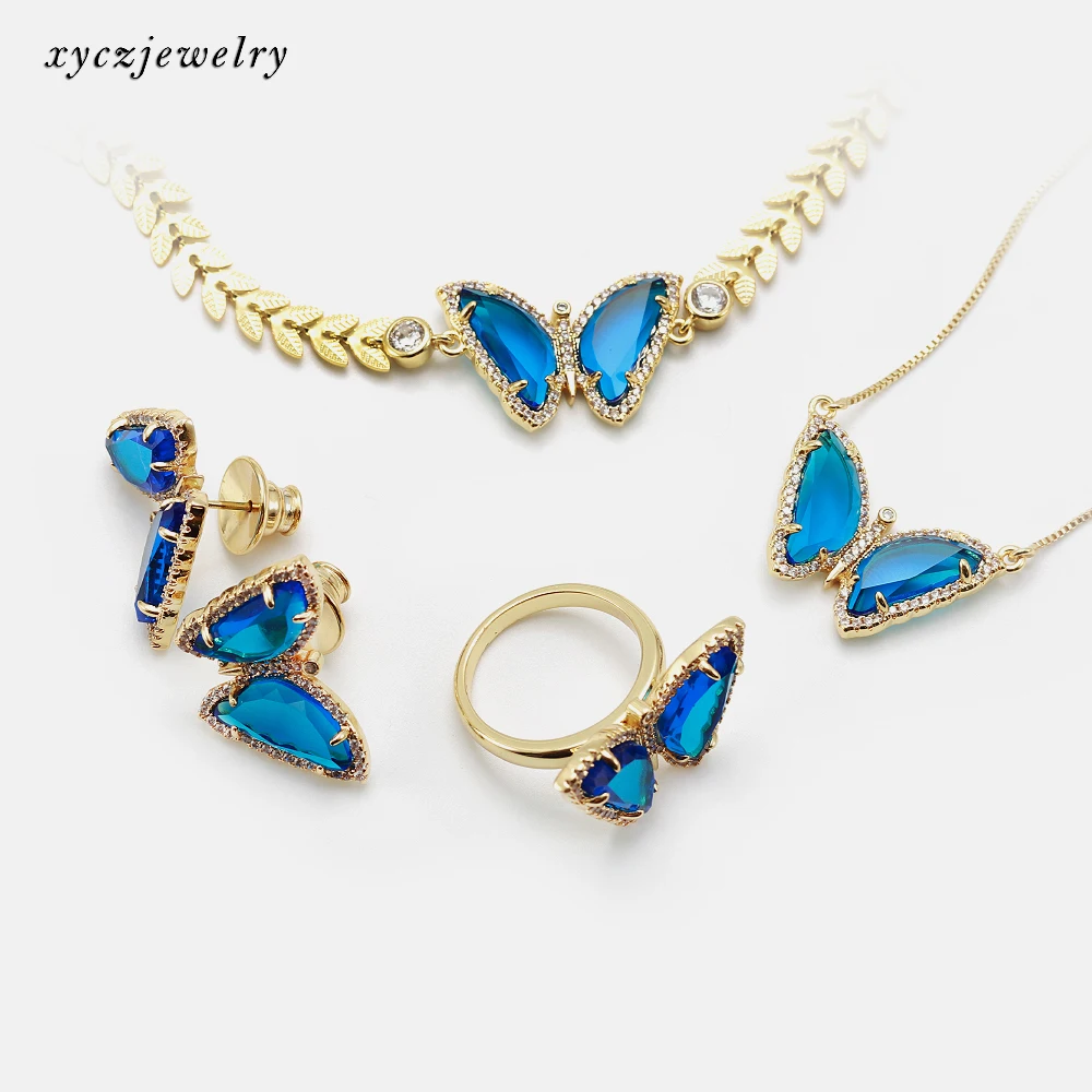 

Luxury Butterfly Jewelry Sets Gold Plated Women Butterfly Earring and Ring Jewelry sets