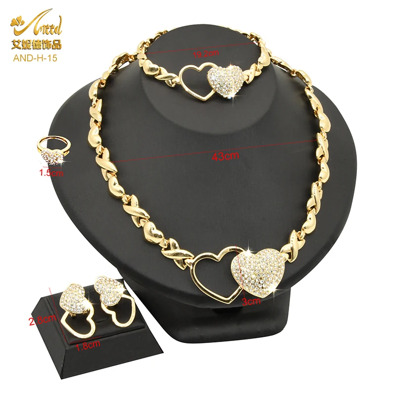 

Heart XOXO Factory price fashion alloy 24K gold necklace indian jewelry set for wedding gifts