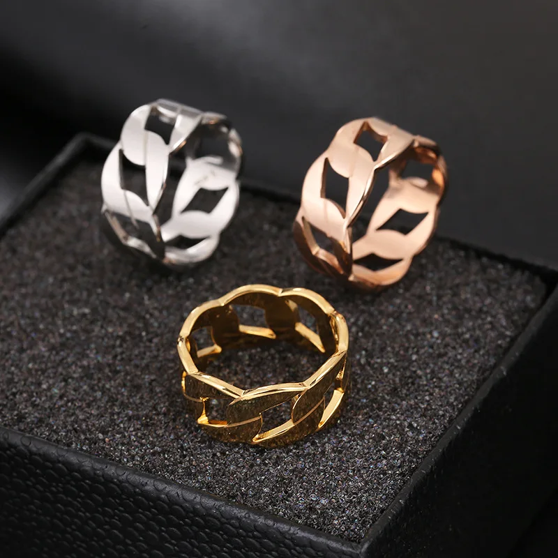 

Wholesale Hot Sale Fashion High Quality Strap-shaped Chain Hollow Ring Stainless Steel Ring