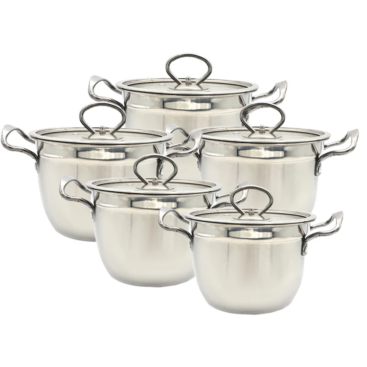 

Direct selling stainless steel 5pcs Korean soup pot set double bottom household soup pot, Silver