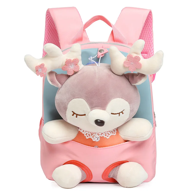 

Cartoon plush split elk cute children storage bag kindergarten pink backpack kids bag, Customized color