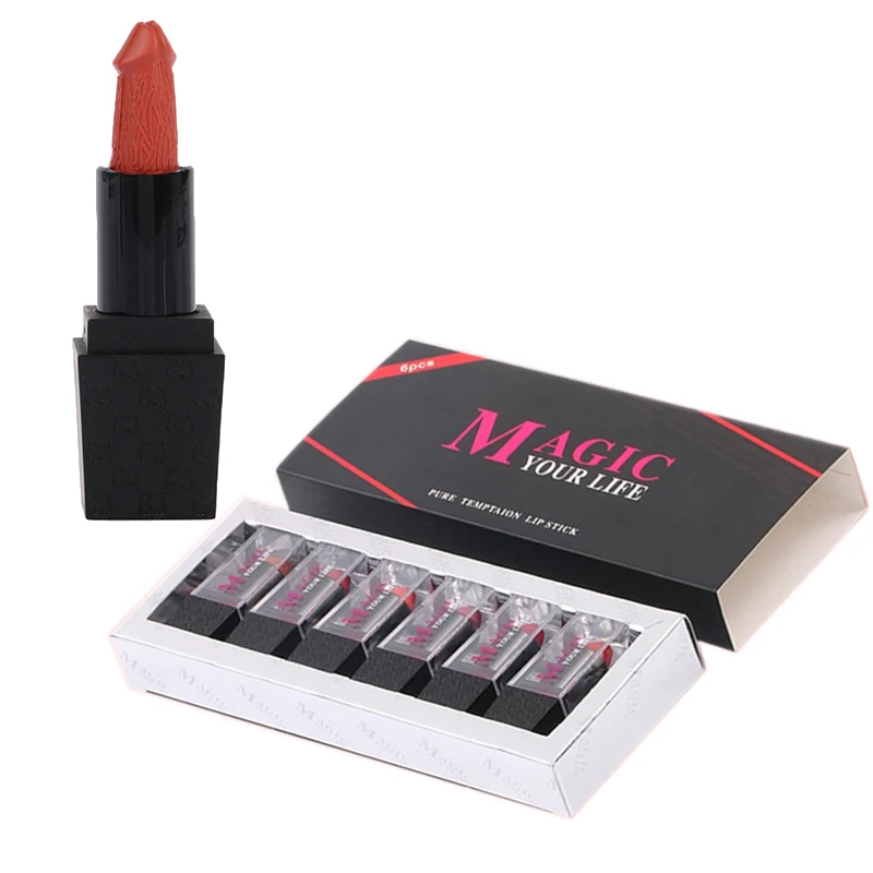 

Ready To Ship 6 colors Moisturizing Organic Mushroom lipstick set penis makeup Lipstick set matte for girl