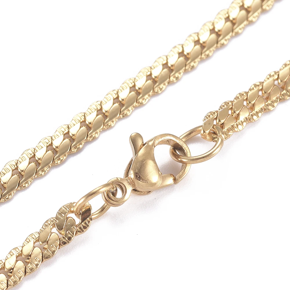 

Pandahall Men 304 Stainless Steel Textured Cuban Link Chain Necklaces, Golden