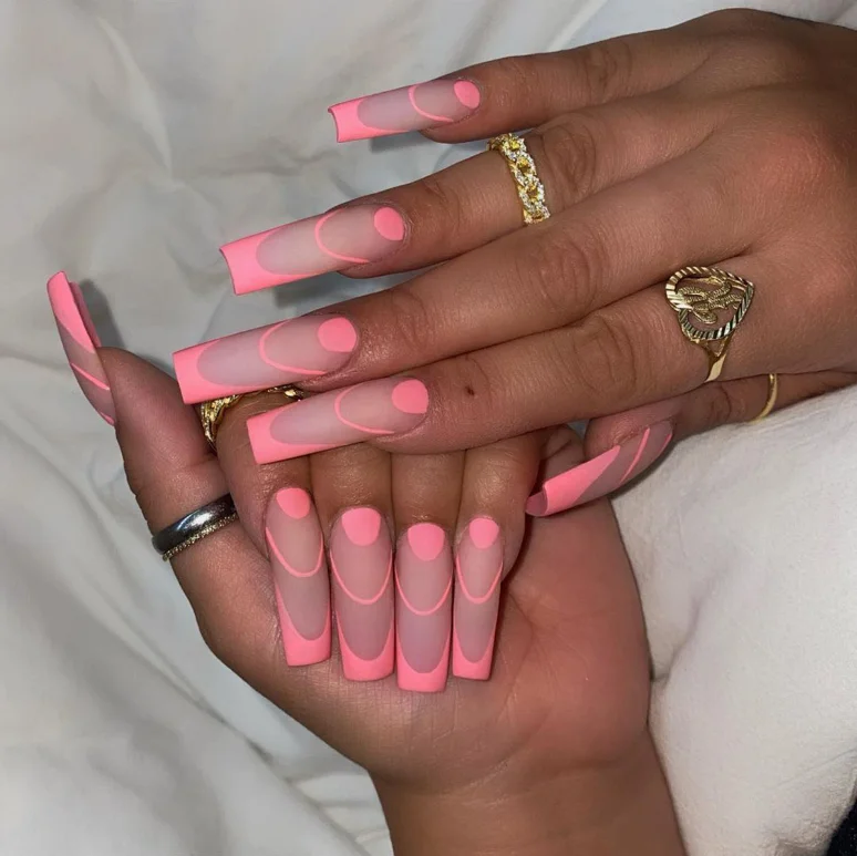 

long Ballerina matte peach pink french desighner press on nails press on nail extension