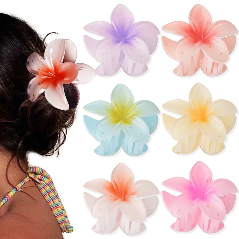 

MIO 8cm Hawaii Frangipani style claw clip 8 cm Bohemia Plastic hair claw clips Flower hairpins for Beach party Wedding