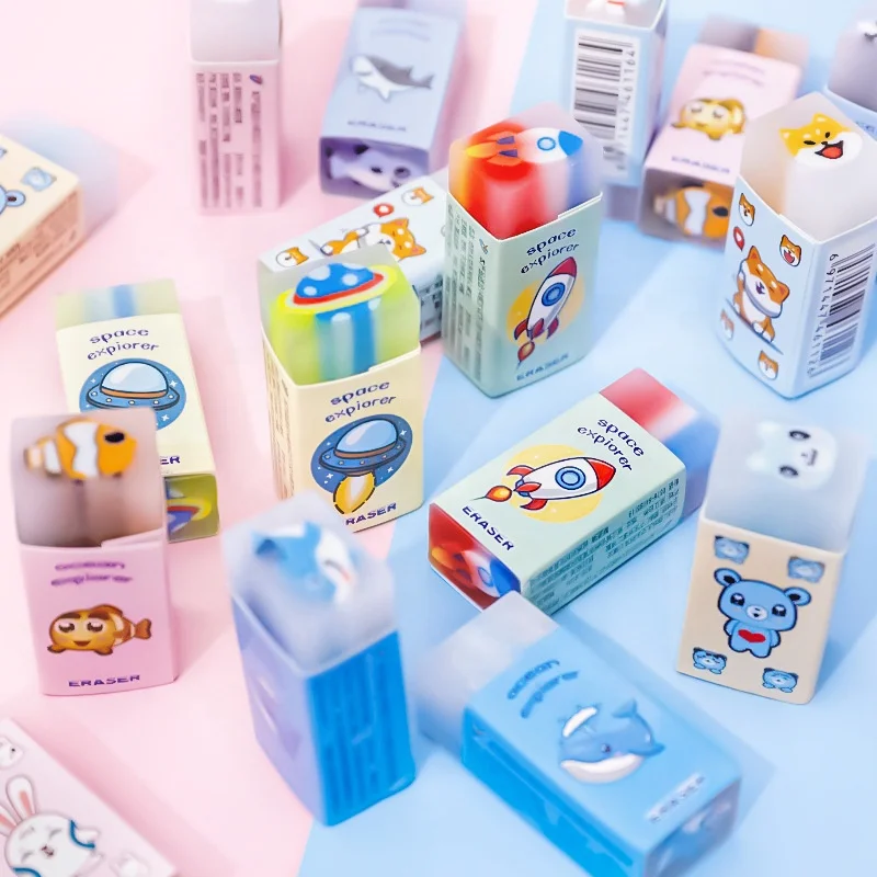 

Back to school stationery gifts cartoon cute girls boys pencil eraser for kids