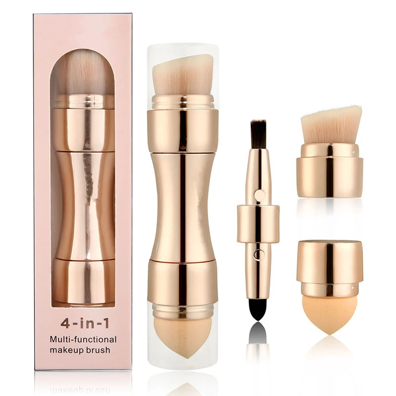 

Portable Retractable Rose Gold Separable 4 In 1 Brush Makeup,Custom Cosmetic Travel Mini Makeup Brush Set