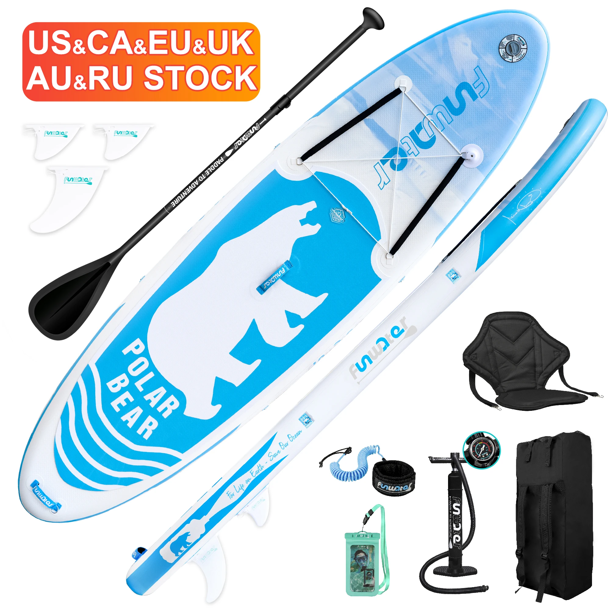 

FUNWATER Dropshipping OEM 10'6" blue sup soft surfboard wholesale stand up paddle board buy portable paddle board