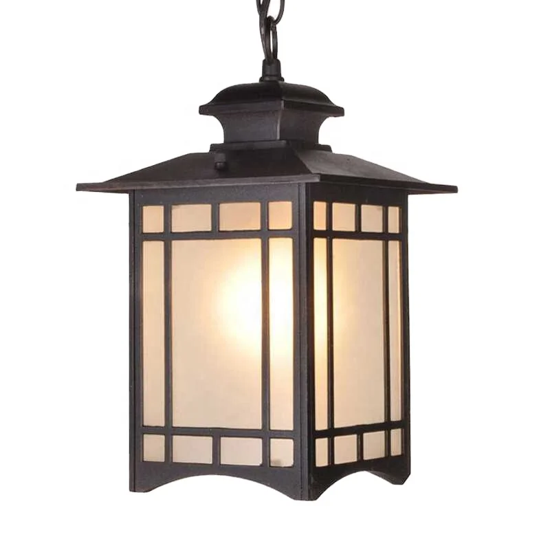 American retro garden lamp E27 LED glass balcony hanging lamp square antique villa aisle decorative pendant light