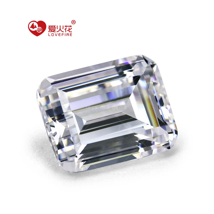 

wuzhou gems wholesale AAAAA grade synthetic cz stone white/very light yellow color emerald cut loose cubic zirconia