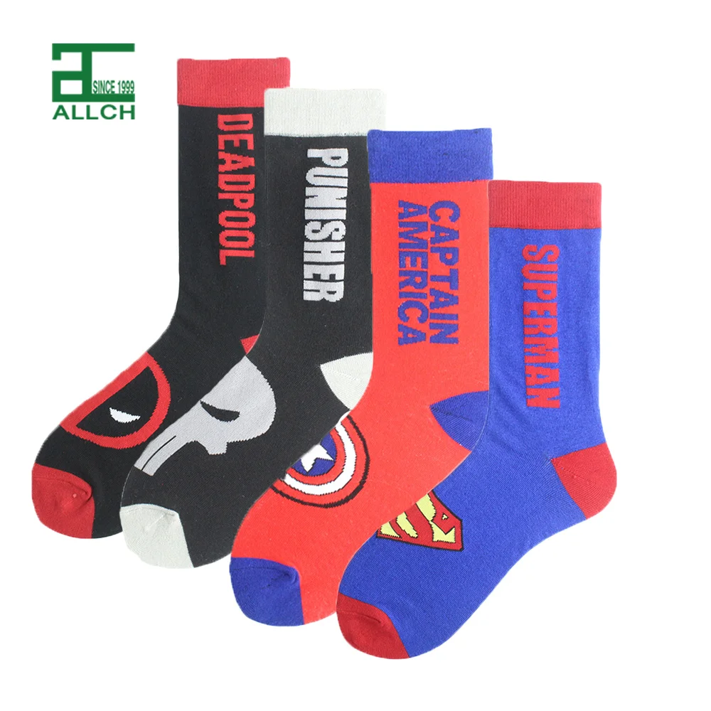 

ALLCH Cheap Skateboard Men Knitted Marvel Hero Character Socks Comics Male 100% Cotton Custom Cartoon Casual Long Design Socks, Picture shown