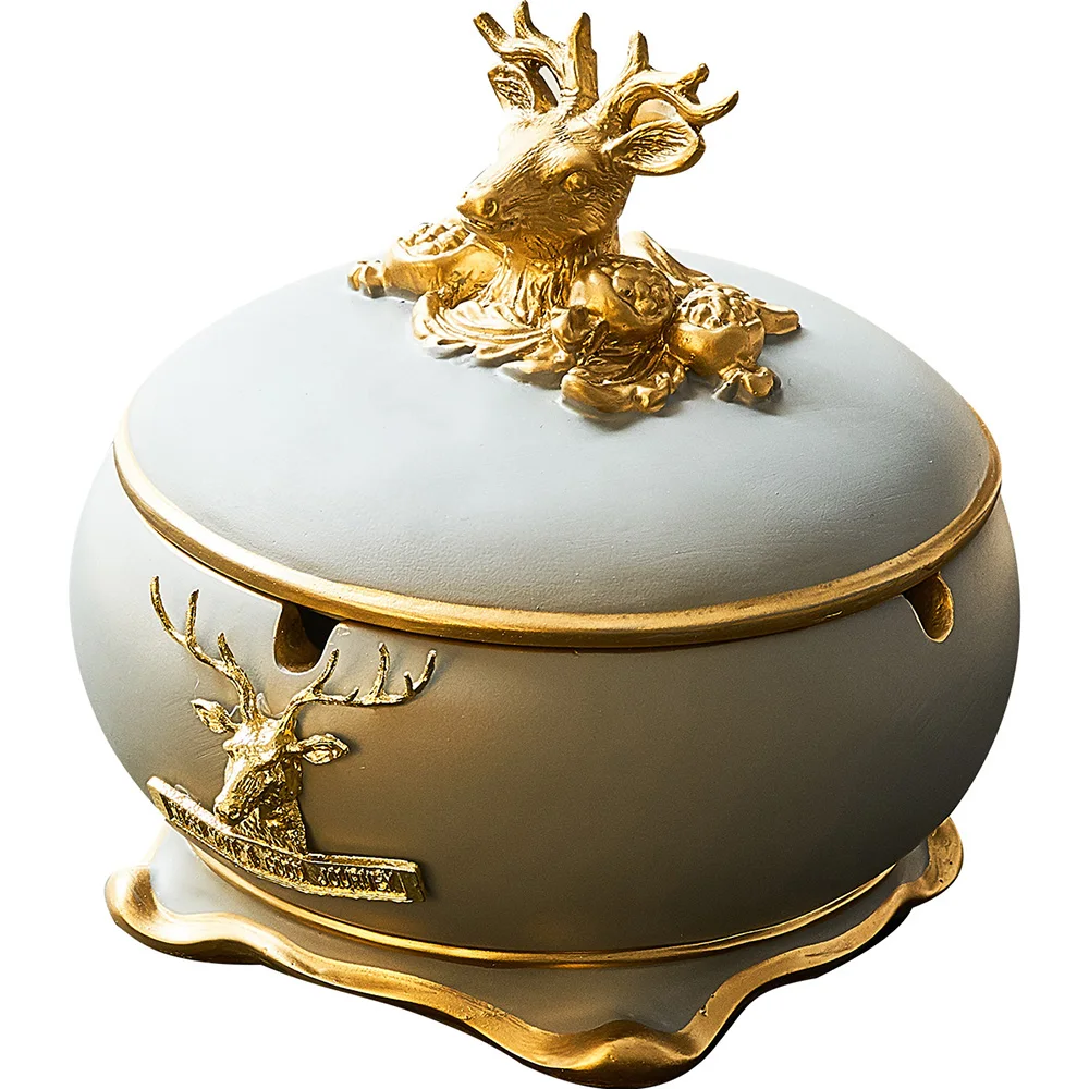 

With LId Ashtray Luxury Golden Deer Head Modern Design Living Room Home Decoration Craft Portable Ashtray Gift for Boyfriend