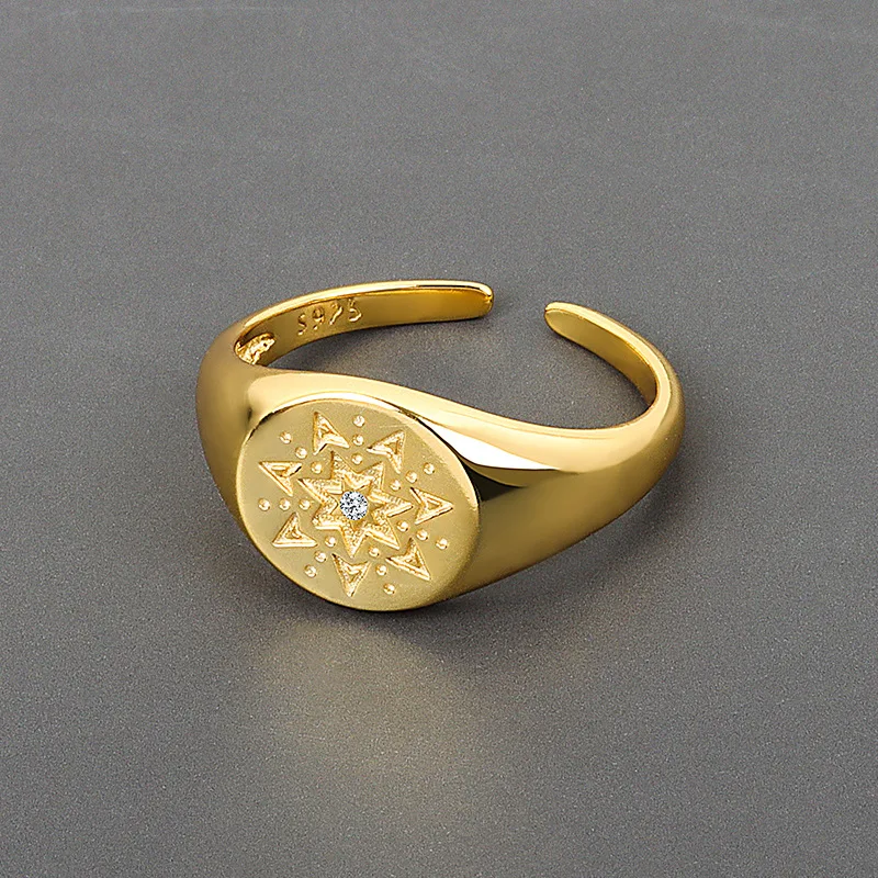 

Wholesale Fashion Rings Jewelry Personality Zircon Gold Plated Sun Pattern Open Resizable Ring, Gold/silver