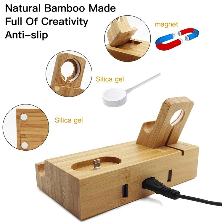 

Multiple Bamboo Wooden Charging Docking Station Wood Valet Charging Station