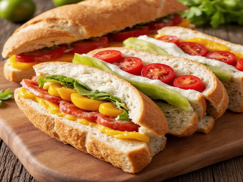Sliced homemade sandwich bread with various fillings