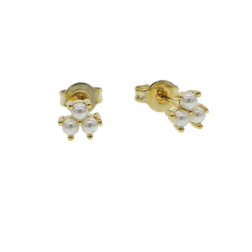 

simple geometric women girl stud three piece pearl bead Triangle stud earring wholesale