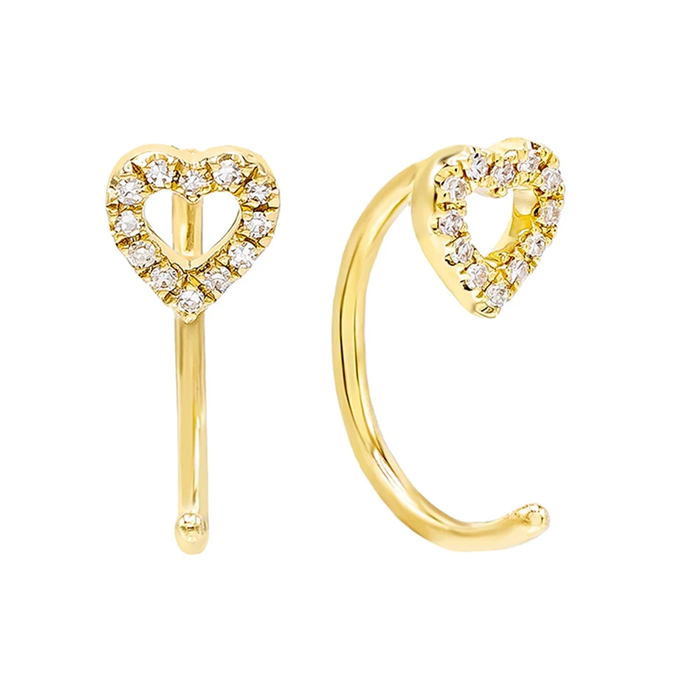 

Trendy band 925 Sterling Silver 14k Gold Plated Open Heart Threader Ear cuff earrings With Cubic Zircon