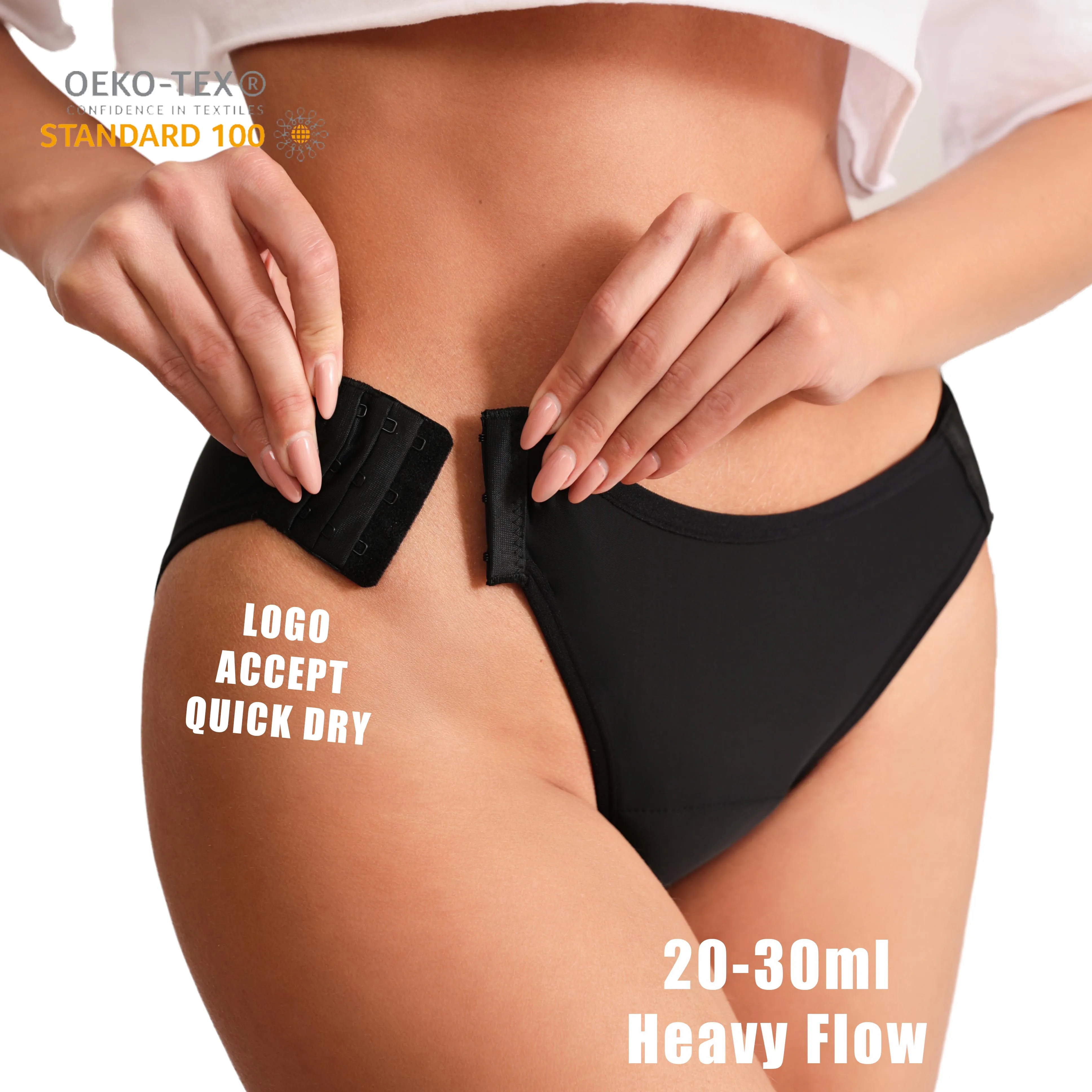 

Sewing 20-30ml High Absorption Large Period Underwear Panties Non Leak GOTS Menstrual Panties Full Coverage Period Panties, Black/customize color