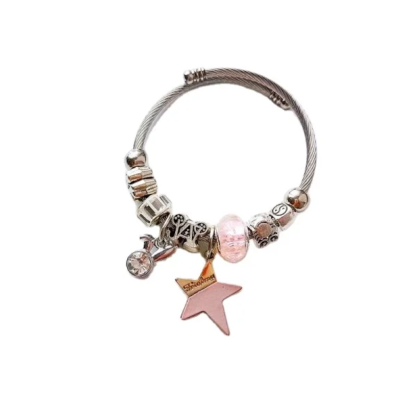 

Star Daisy Flower pendant chain charm bracelets Stainless steel  bead bangle for girls women Lover gift, As shown