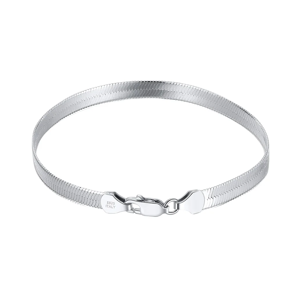 

Fine Jewelry 925 Silver Bracelet Women Custom 3mm 4.5mm Flat Snake Chain Bracelet Men
