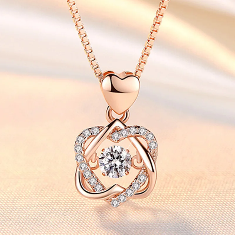 

20410-1 Japan and South Korea trend simple double-layer Peach Heart Diamond six pointed star Pendant Necklace