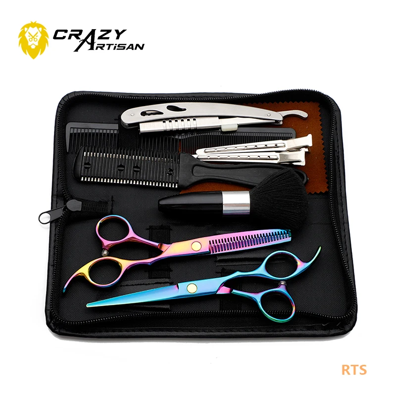 

Crazy Artisan Luxury Multi-Coloured Polished Barber Hairdressing&Thinning Scissors Set Shears Ciseau Coiffeur Professionnel