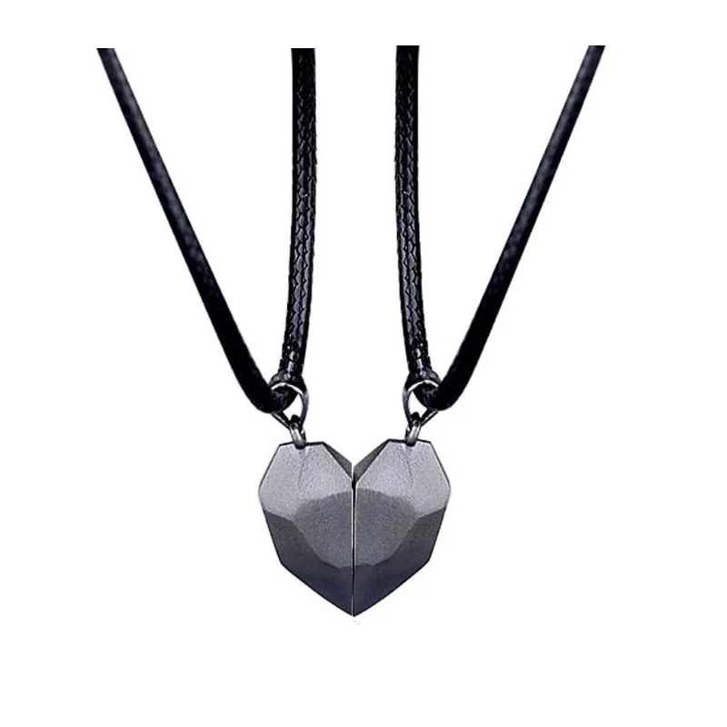 

I Love You 100 Language Stainless Steel Knot Four Clover Silver Magnetic Heart Necklace, As pictures